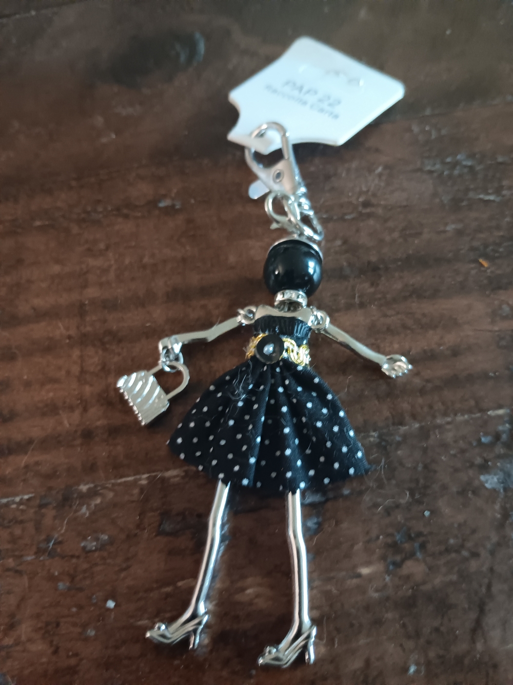 Silver Toned Polka Dot Doll Pendant Keychain